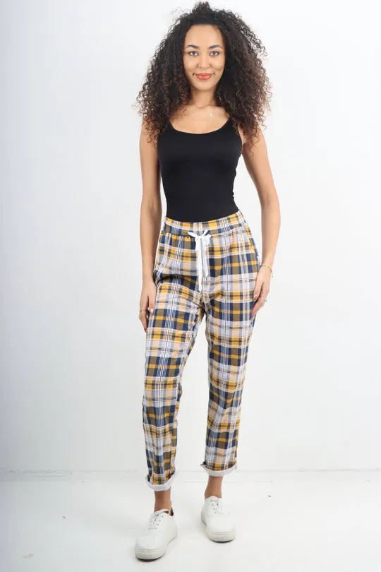 Italian Stretch Cotton Trousers ~ Golf Plaid ~ ONE SIZE