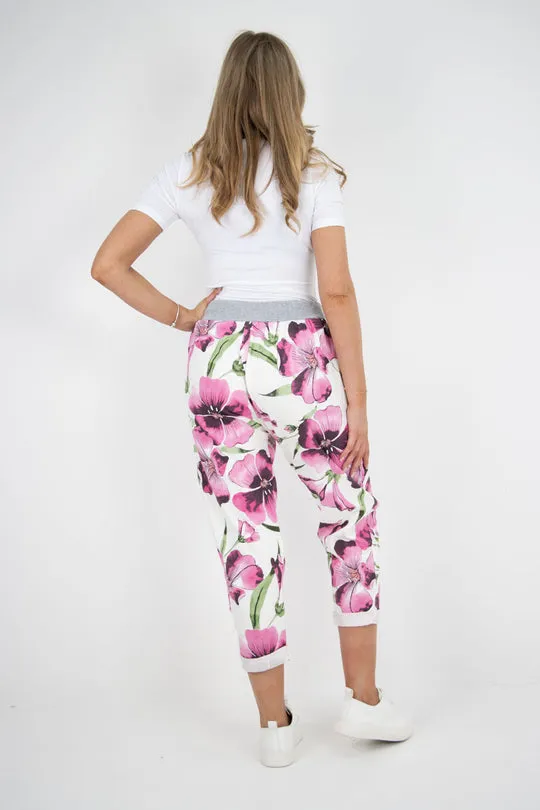 Italian Stretch Cotton Trousers ~ Hibiscus Fuschia