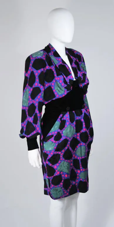 JACQUELINE DE RIBES 1990s Abstract Velvet Dress Size 6-8