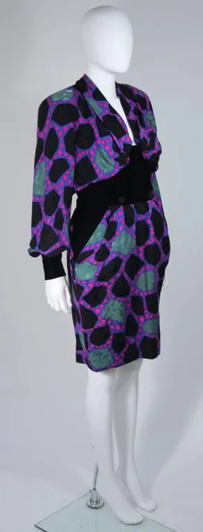 JACQUELINE DE RIBES 1990s Abstract Velvet Dress Size 6-8