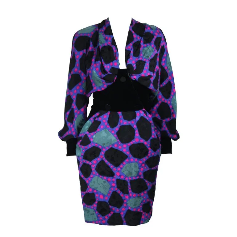 JACQUELINE DE RIBES 1990s Abstract Velvet Dress Size 6-8