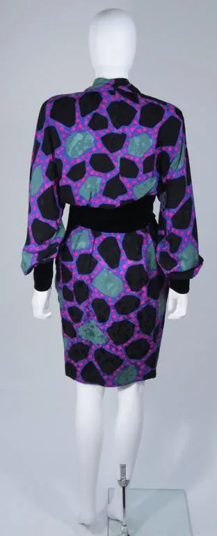 JACQUELINE DE RIBES 1990s Abstract Velvet Dress Size 6-8