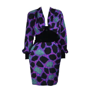 JACQUELINE DE RIBES 1990s Abstract Velvet Dress Size 6-8