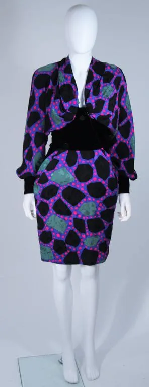 JACQUELINE DE RIBES 1990s Abstract Velvet Dress Size 6-8
