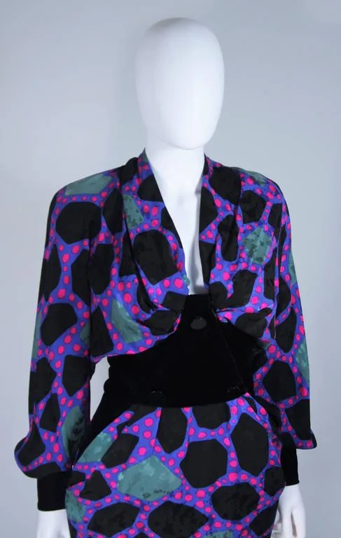 JACQUELINE DE RIBES 1990s Abstract Velvet Dress Size 6-8