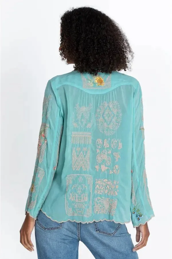 Johnny Was Allbee Embroidered Long Sleeve Blouse Boho Chic C10322
