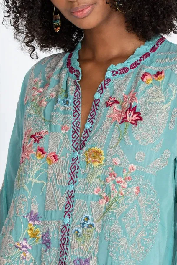 Johnny Was Allbee Embroidered Long Sleeve Blouse Boho Chic C10322