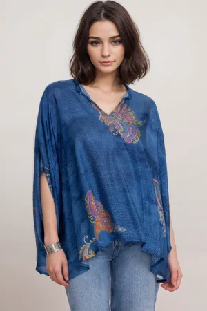 Johnny Was Biya Paisley Blue Sascha Silk Poncho Top B14624