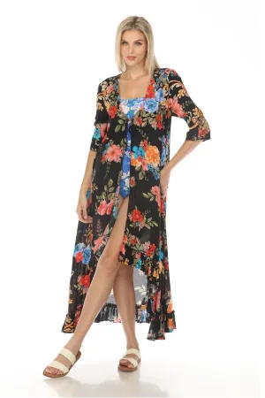 Johnny Was Black Royal Long Ruffle Kimono Boho Chic CSW0923-H