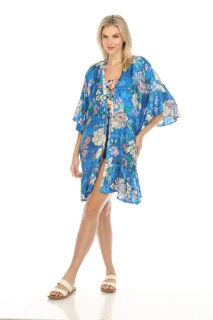 Johnny Was Blue Dove Ruffle Swim Cover-Up Kimono Boho Chic CSW5123-N