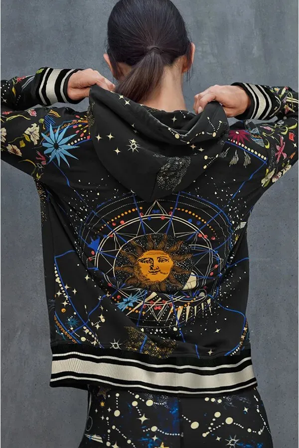 Johnny Was Celestine Zip Up Hoodie Sweater Long Celestin Jacket Top Black NEW