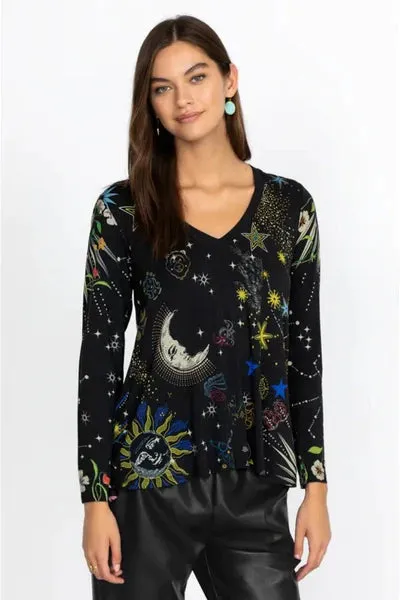 Johnny Was Celestine Zip Up Hoodie Sweater Long Celestin Jacket Top Black NEW