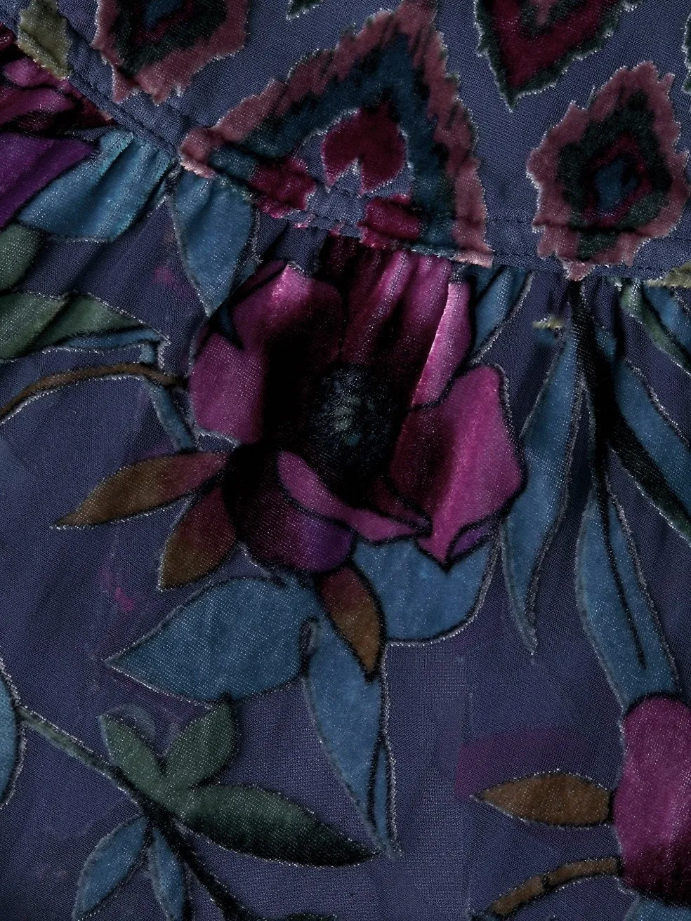 Johnny Was Clara Burnout Leda Button Top Floral Navy Black Velvet Shirt Small NEW