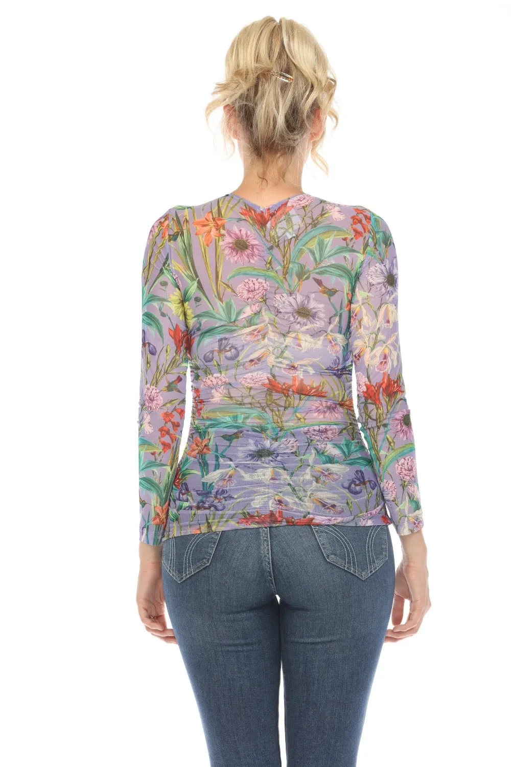 Johnny Was Jade Purple Daphne Floral Mesh Tee L12324