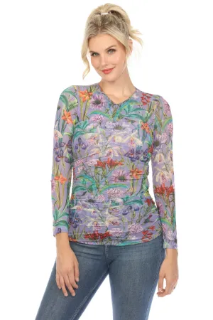 Johnny Was Jade Purple Daphne Floral Mesh Tee L12324