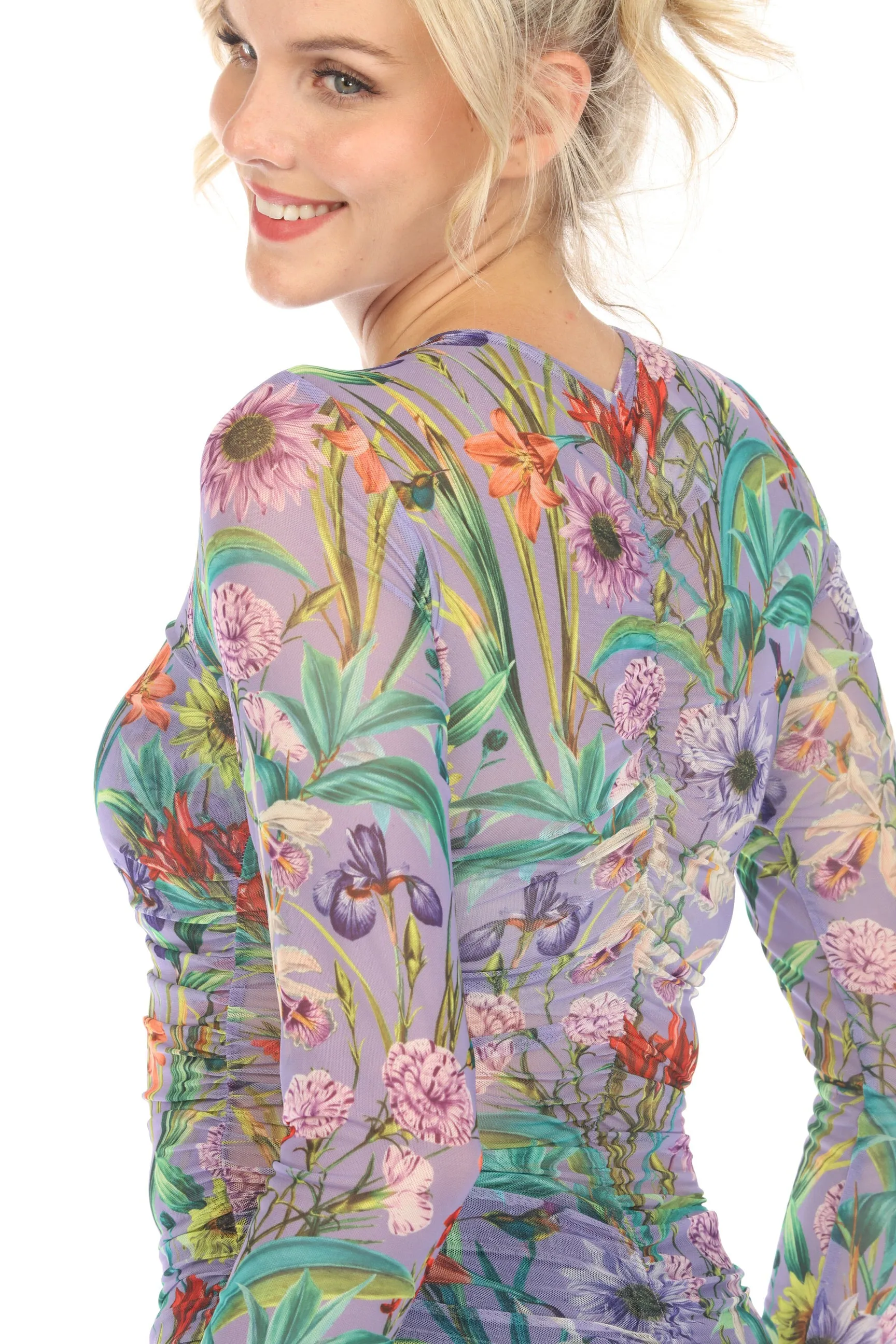 Johnny Was Jade Purple Daphne Floral Mesh Tee L12324