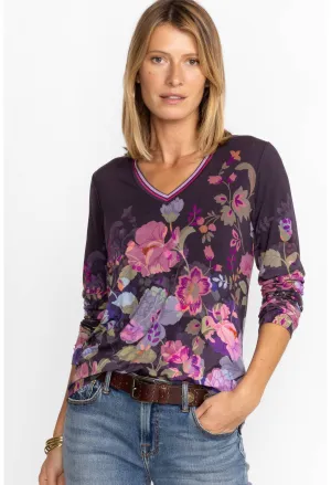 Johnny Was Janie Favorite Long Floral Tee Special Valeria Purple Top Shirt NEW