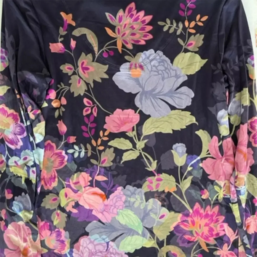 Johnny Was Janie Favorite Long Floral Tee Special Valeria Purple Top Shirt NEW