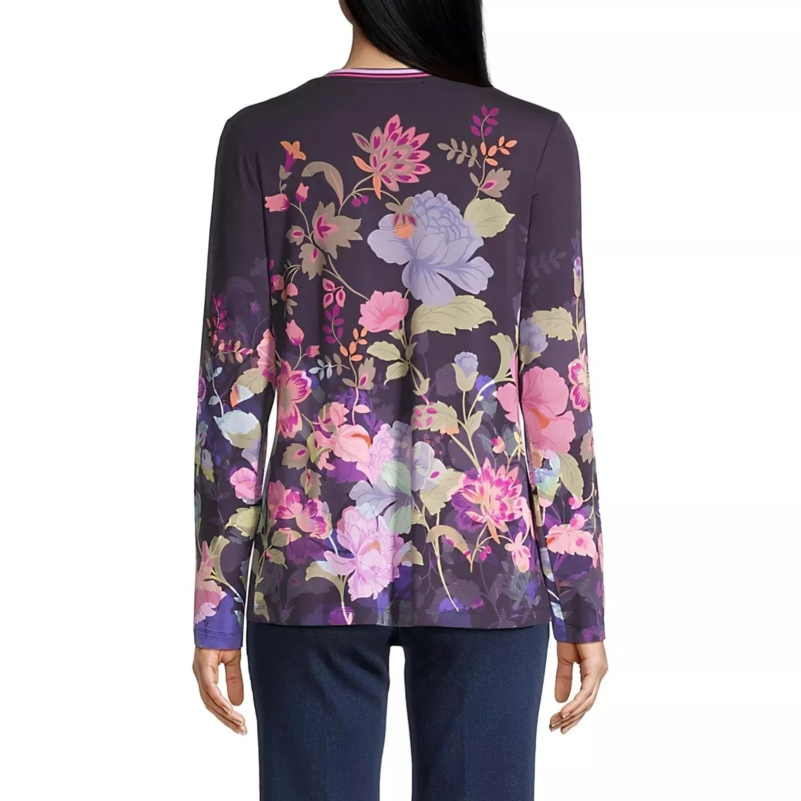 Johnny Was Janie Favorite Long Floral Tee Special Valeria Purple Top Shirt NEW