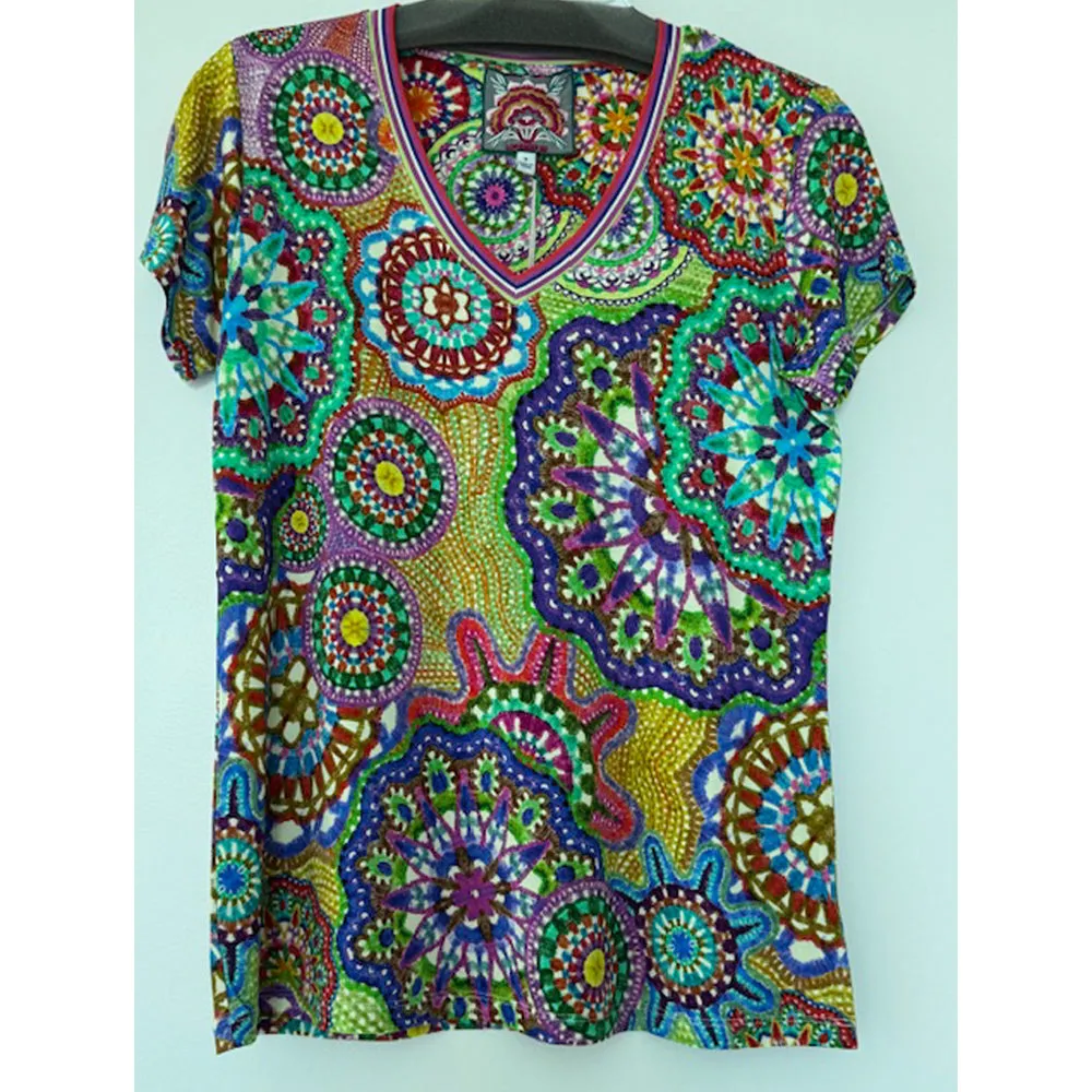 Johnny Was Janie Favorite Napper V Short Tee Naperron Shirt Green Blue Top NEW