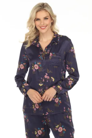 Johnny Was Love Blue Misty Rayon Embroidered Button Down Shirt Boho Chic L12923