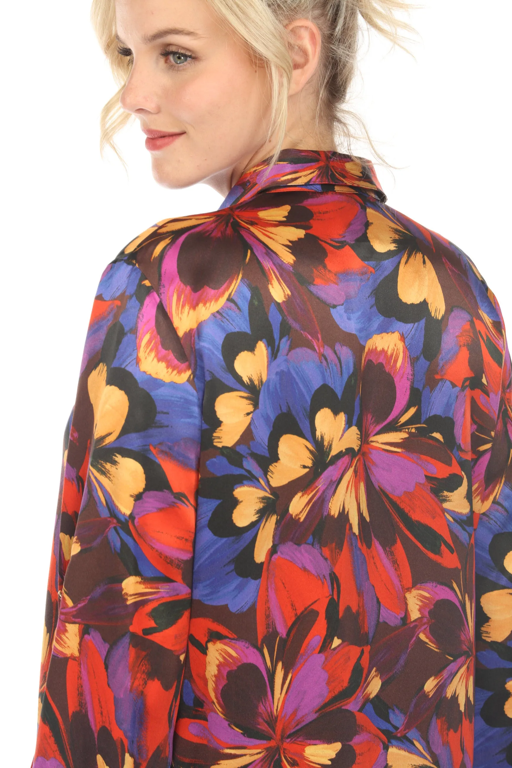 Johnny Was Love Eclipse Blooms Silk Long Sleeve Shirt Boho Chic L18523-O