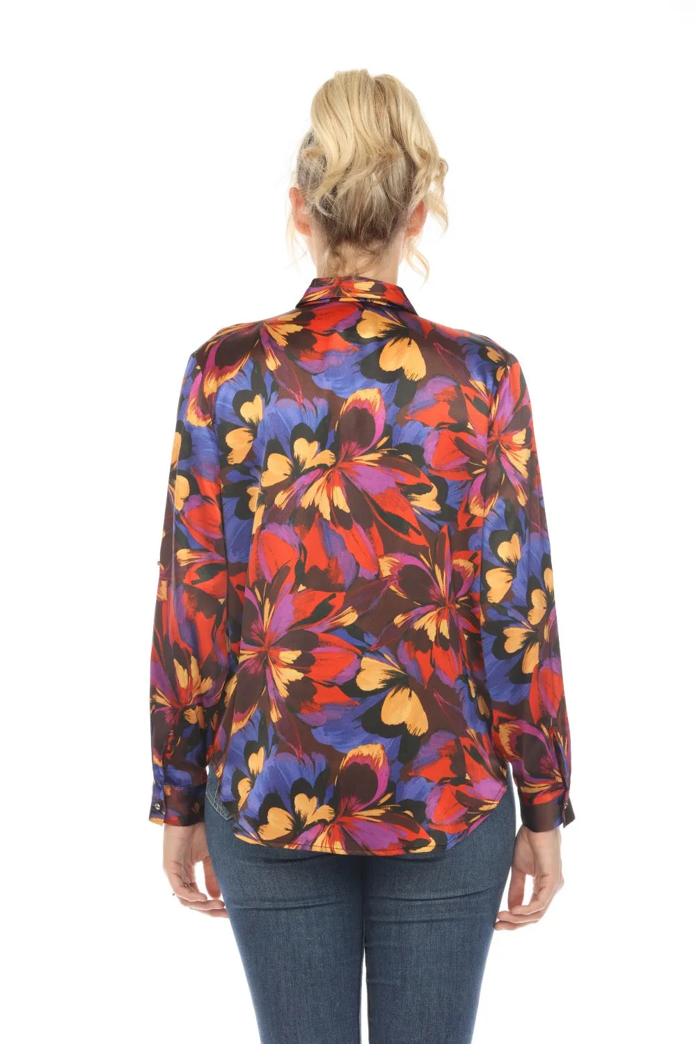 Johnny Was Love Eclipse Blooms Silk Long Sleeve Shirt Boho Chic L18523-O