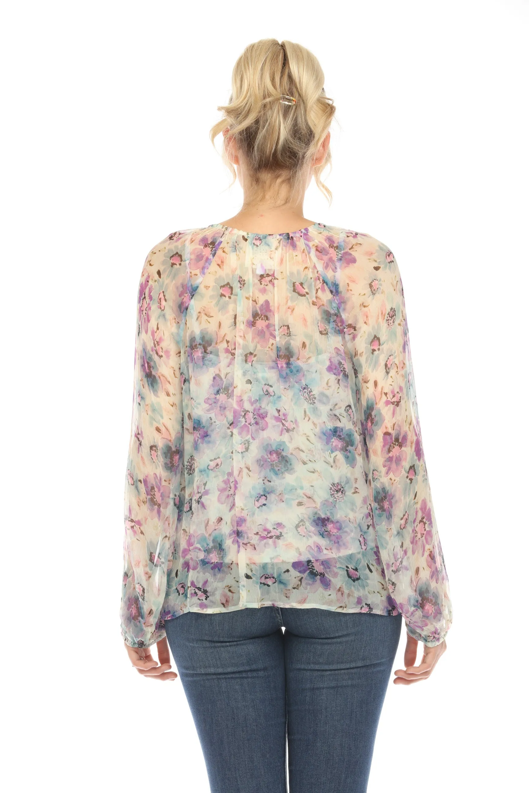 Johnny Was Love Glinda Silk Floral Peasant Blouse Boho Chic L12424 Petite  *