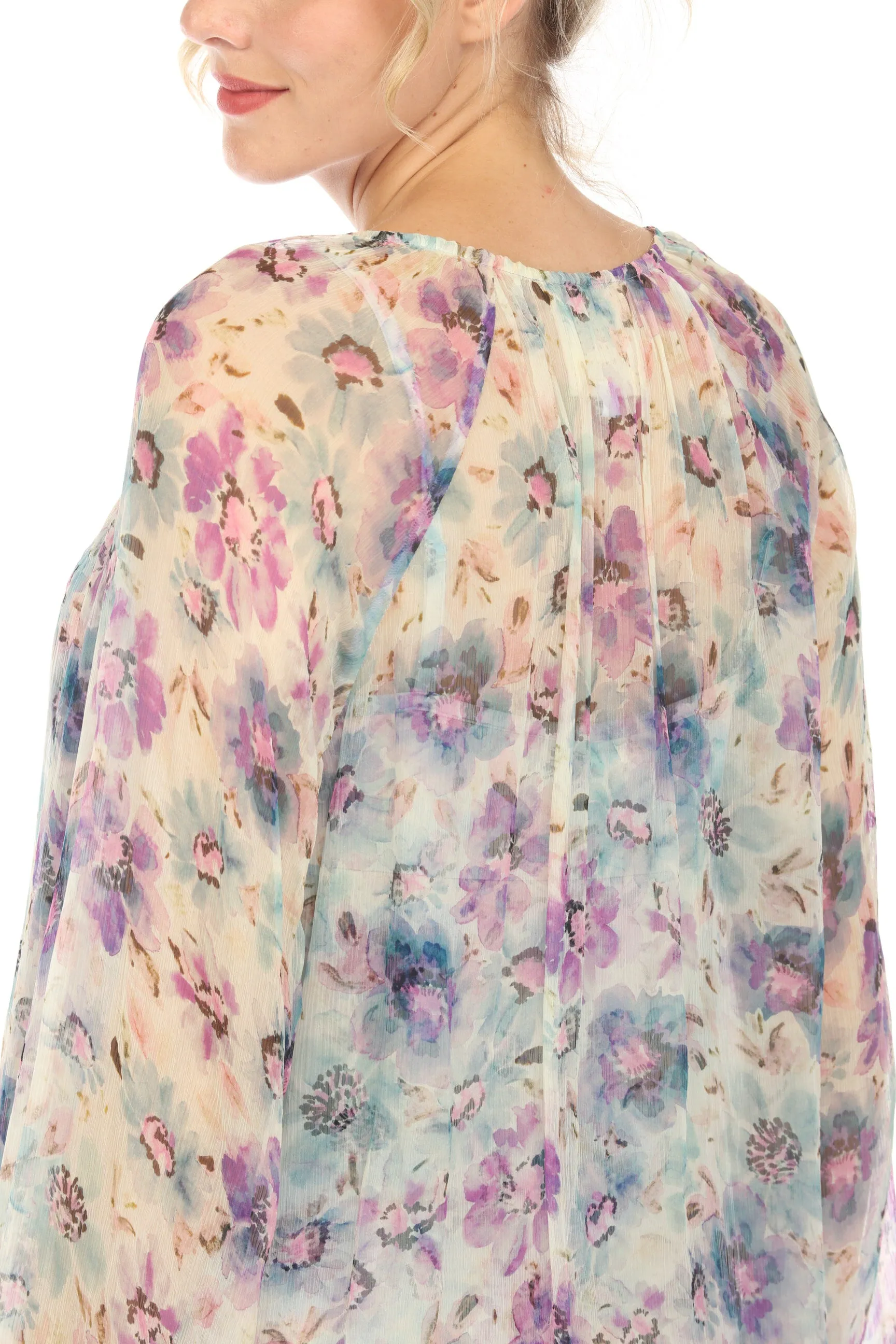 Johnny Was Love Glinda Silk Floral Peasant Blouse Boho Chic L12424 Petite  *