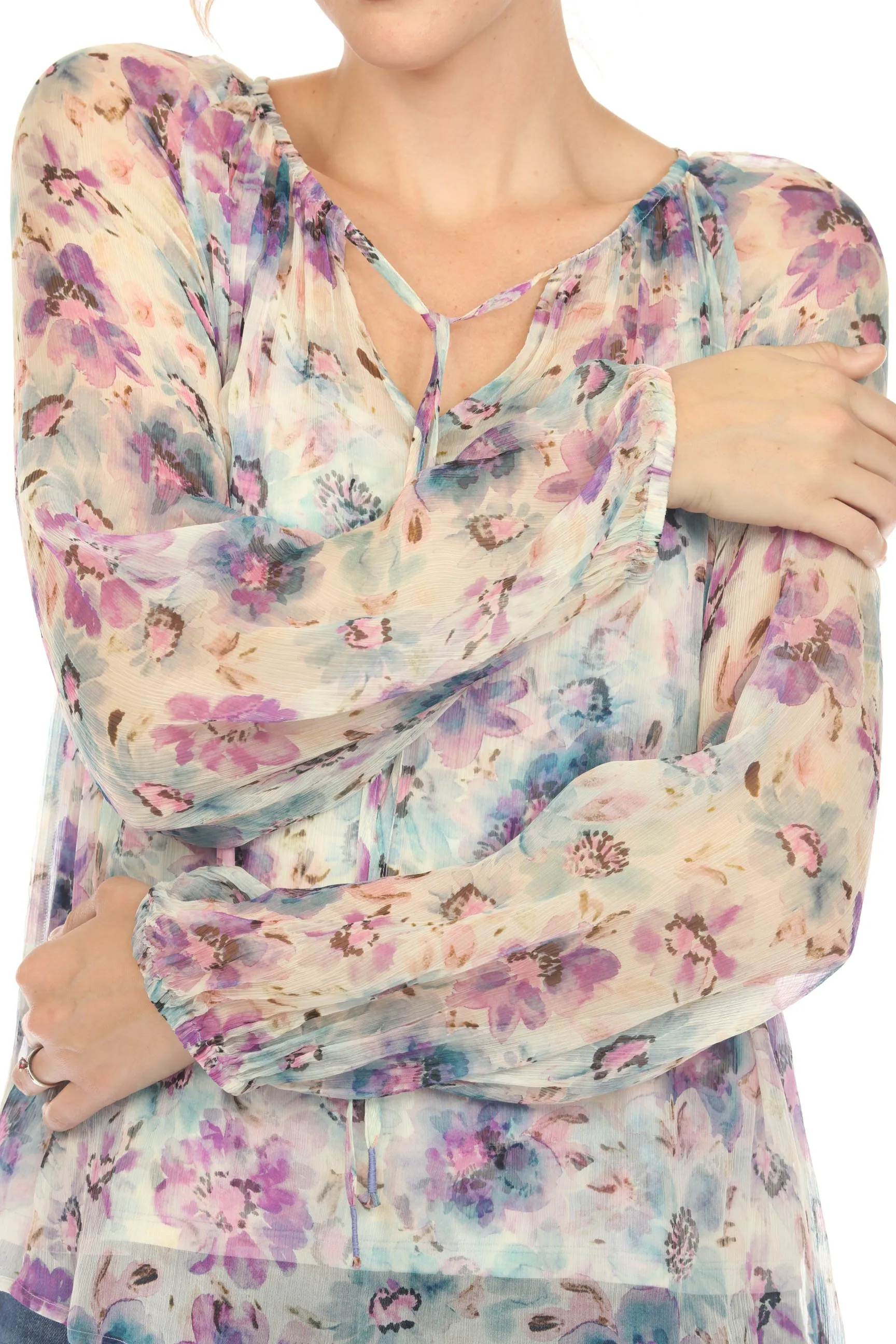 Johnny Was Love Glinda Silk Floral Peasant Blouse Boho Chic L12424 Petite  *