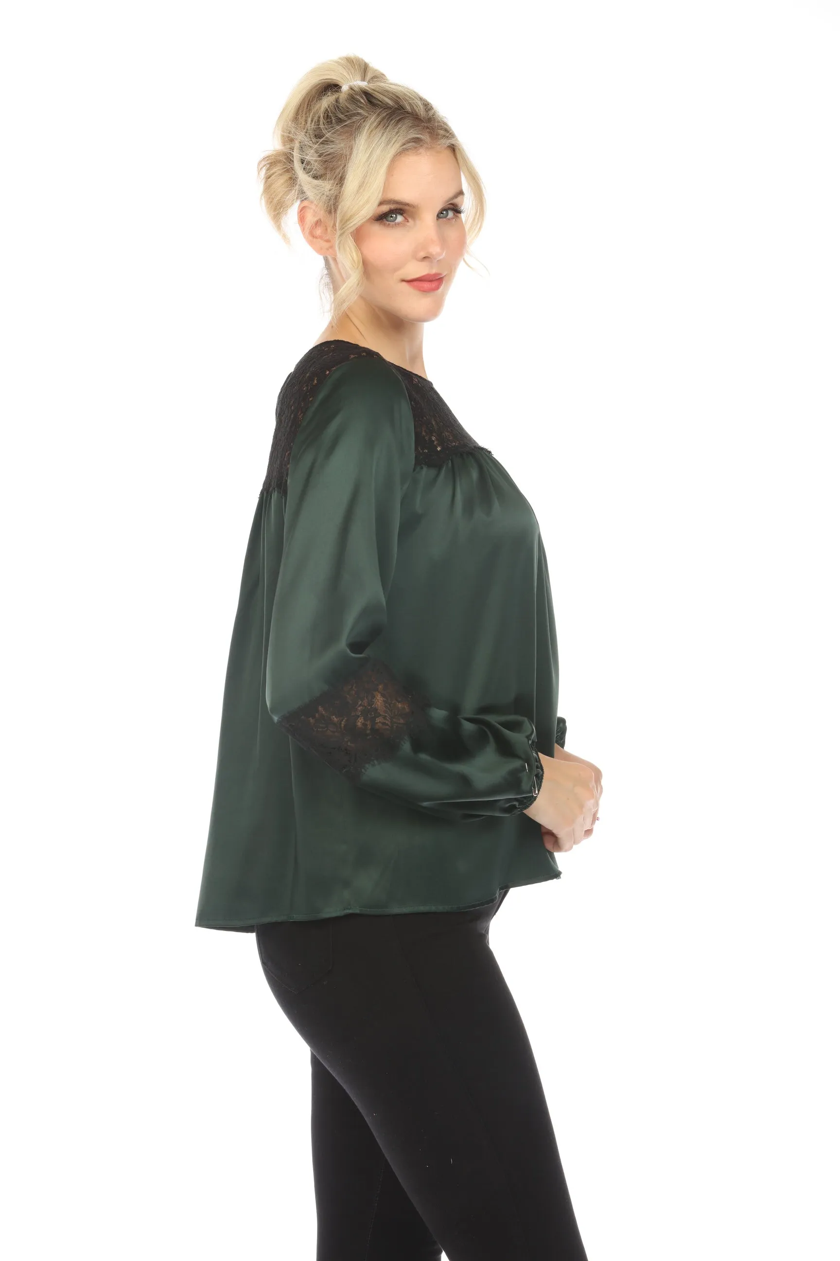 Johnny Was Love Green Midnight Long Sleeve Silk Blouse Boho Chic L14823