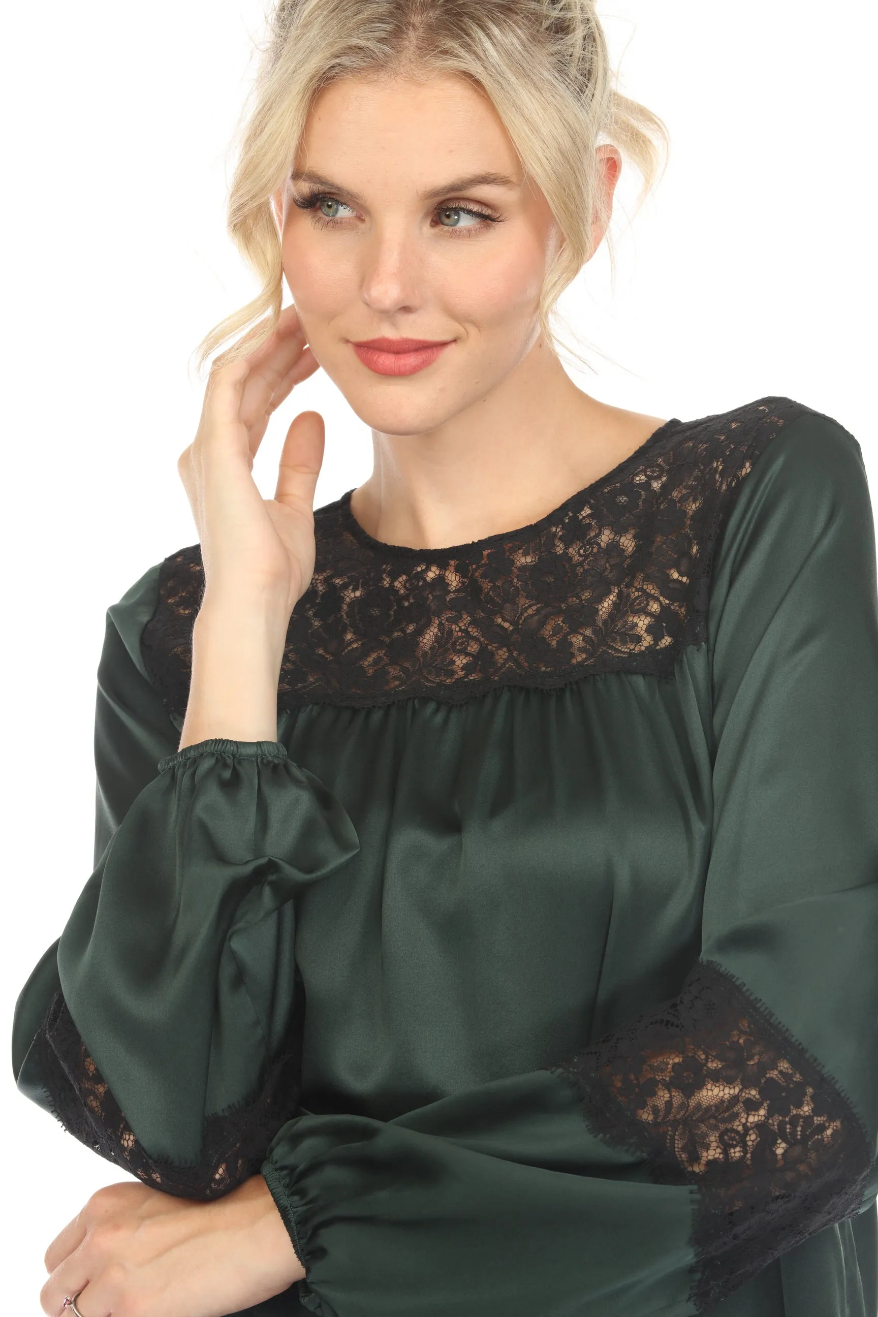 Johnny Was Love Green Midnight Long Sleeve Silk Blouse Boho Chic L14823
