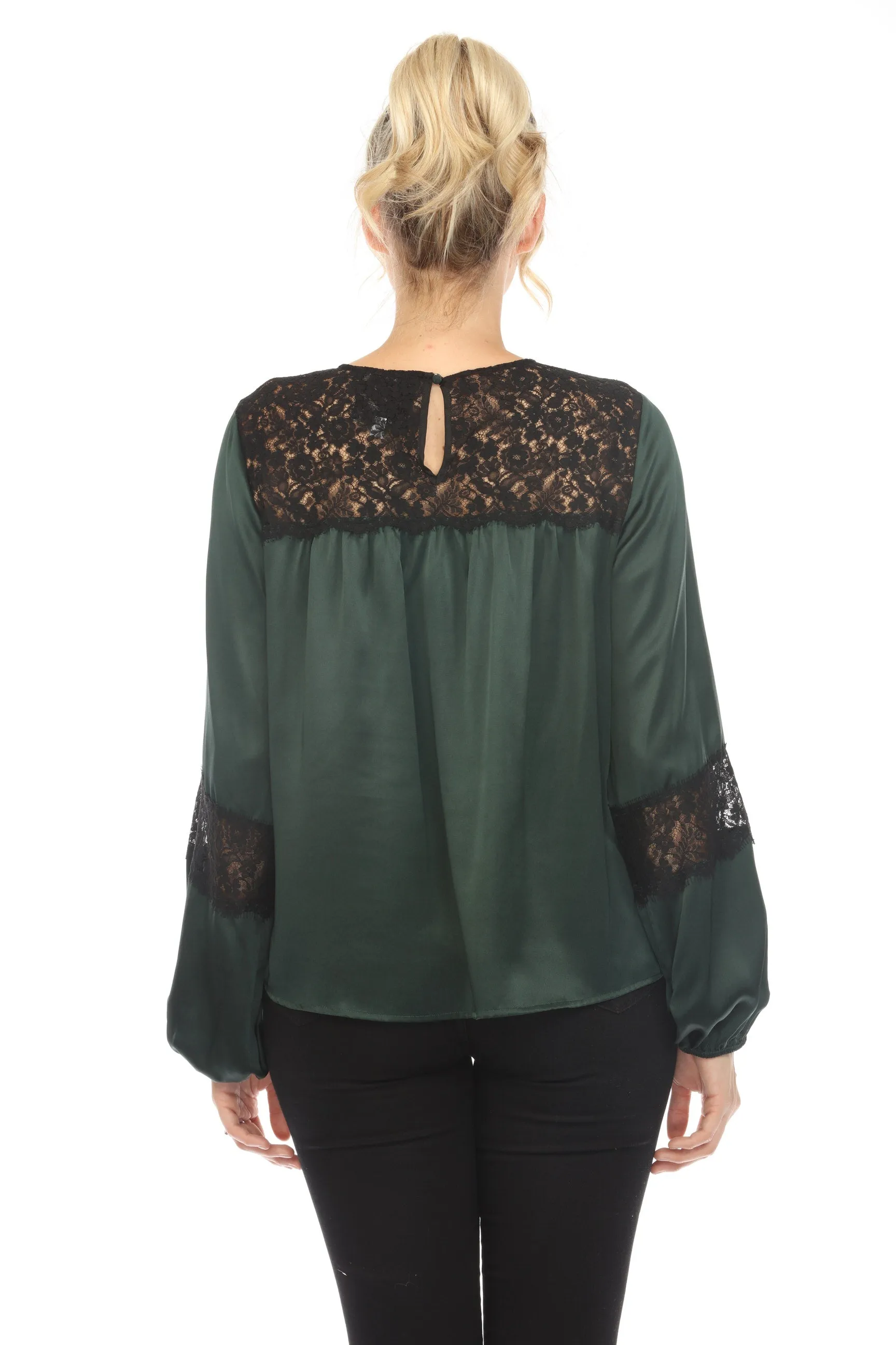 Johnny Was Love Green Midnight Long Sleeve Silk Blouse Boho Chic L14823