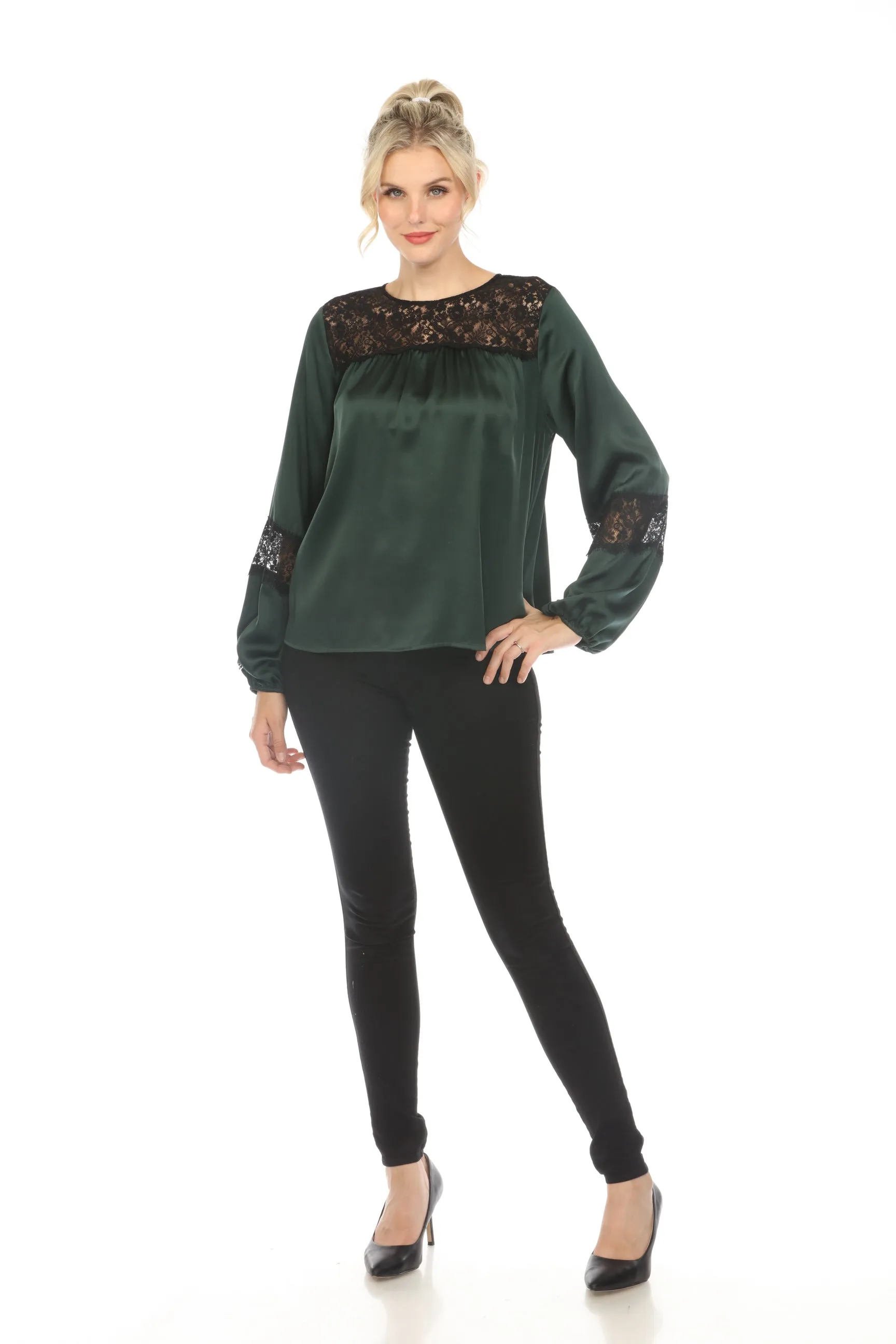 Johnny Was Love Green Midnight Long Sleeve Silk Blouse Boho Chic L14823