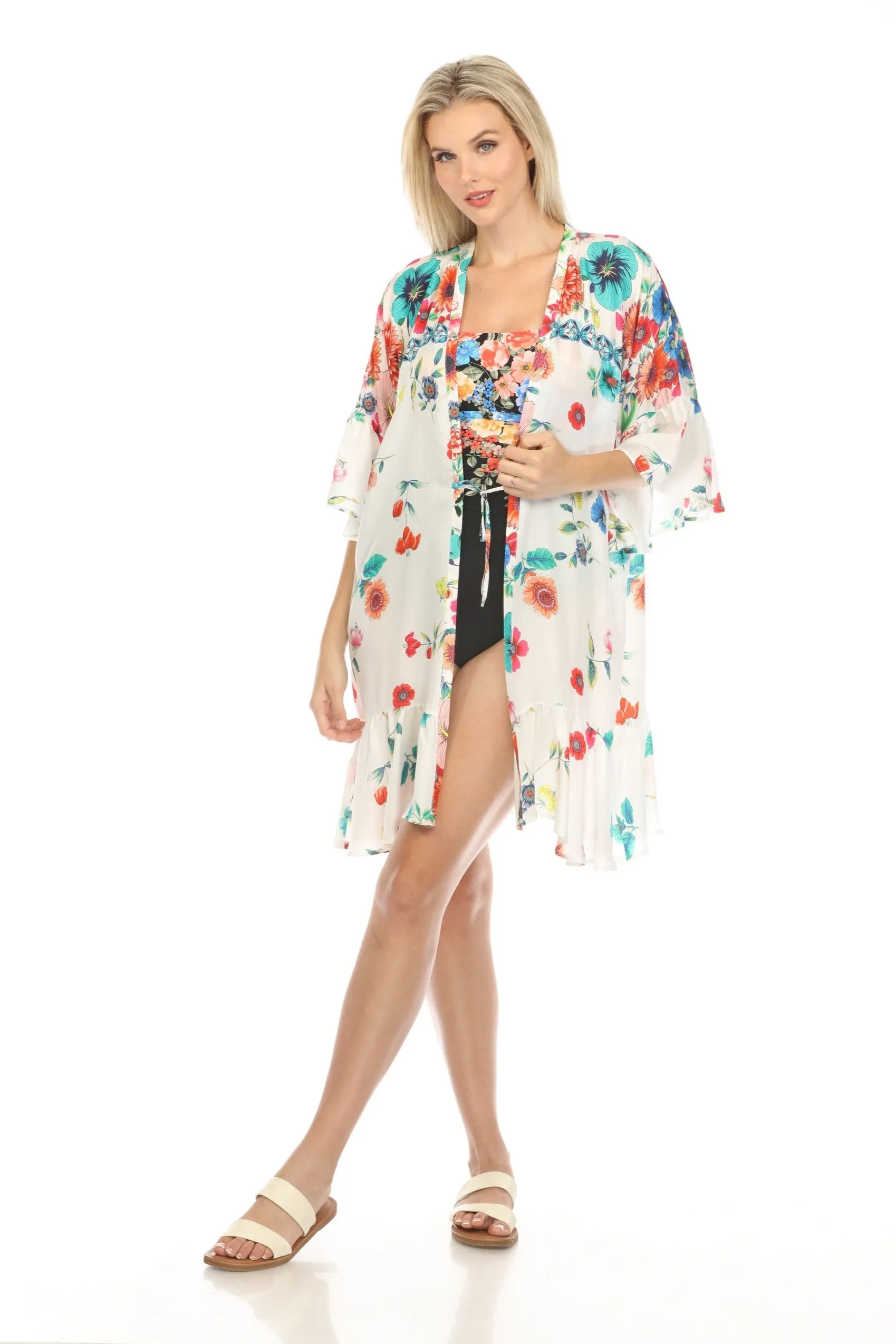 Johnny Was Mirror Palace Ruffle Kimono Boho Chic CSW6623-N