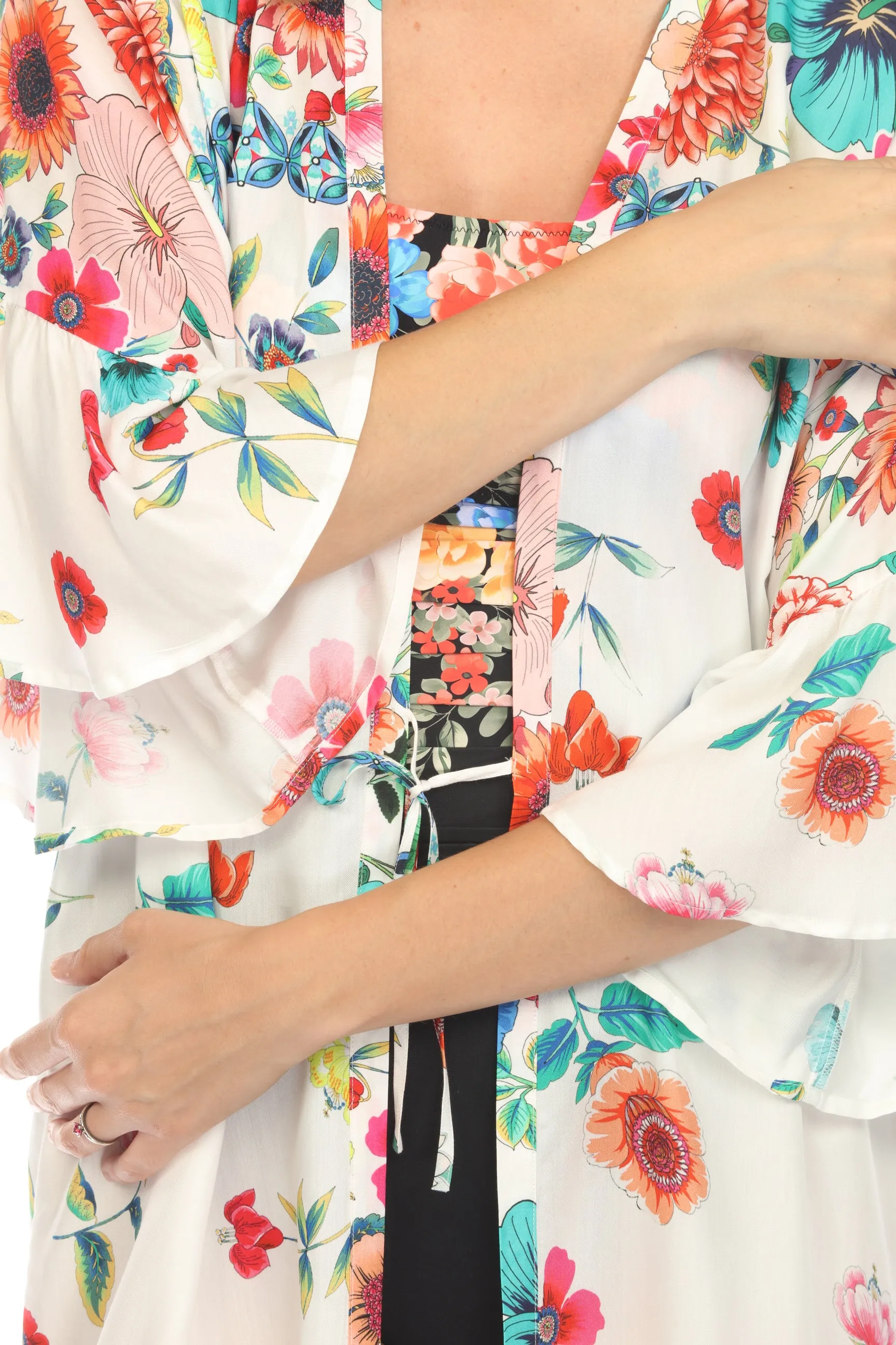 Johnny Was Mirror Palace Ruffle Kimono Boho Chic CSW6623-N