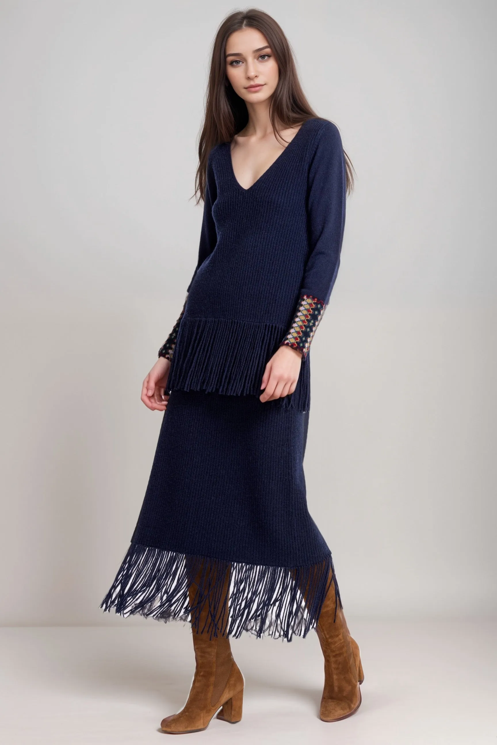 Johnny Was Navy Isadora Fringe Top M65823