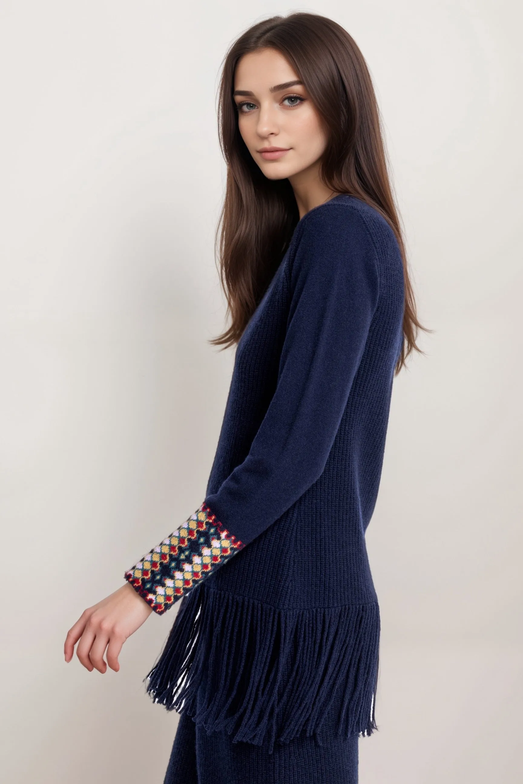 Johnny Was Navy Isadora Fringe Top M65823