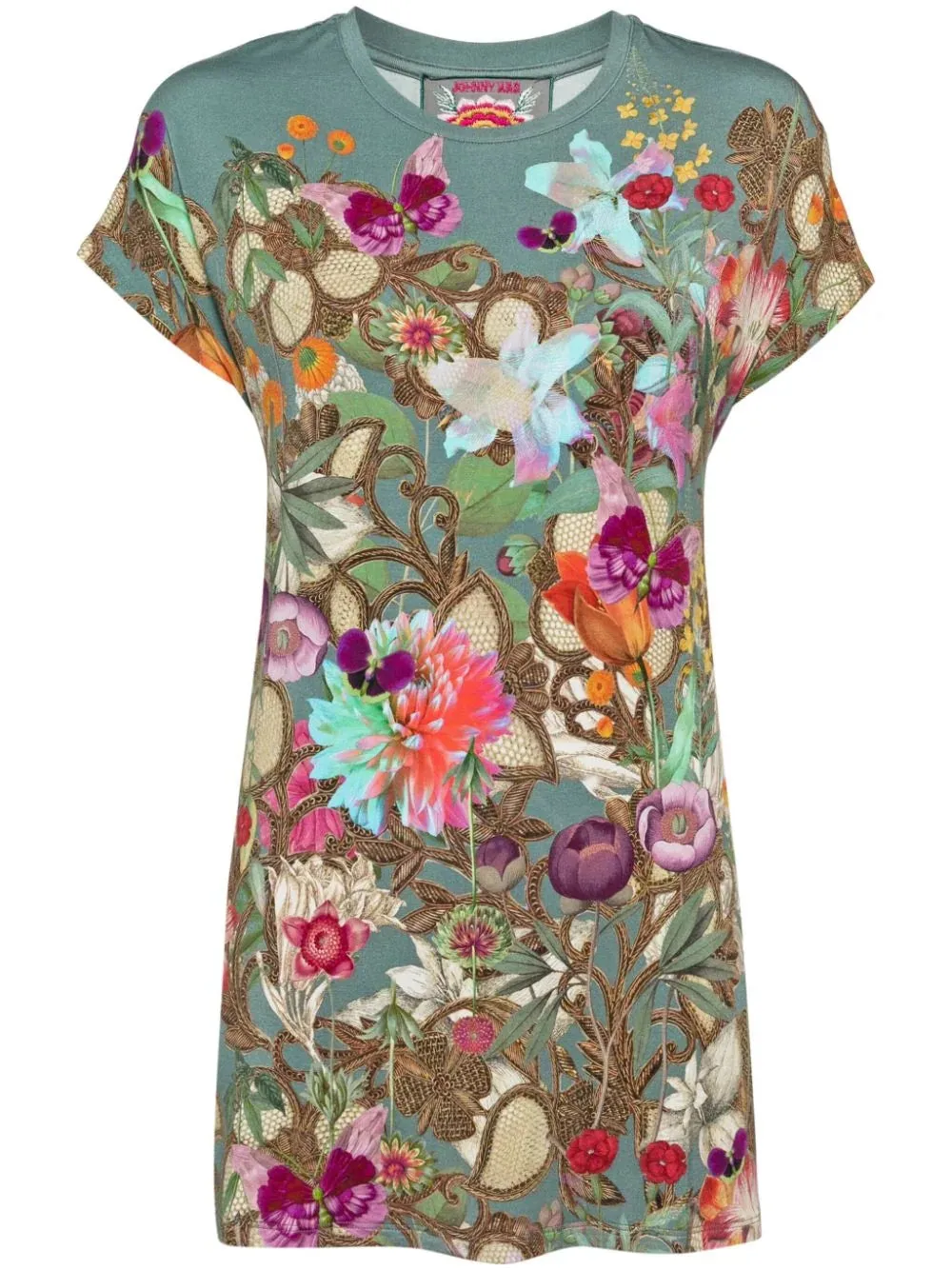 Johnny Was Nurto Janie Favorite Dolman Tee Tunic Floral Shirt Teal Top Large NEW