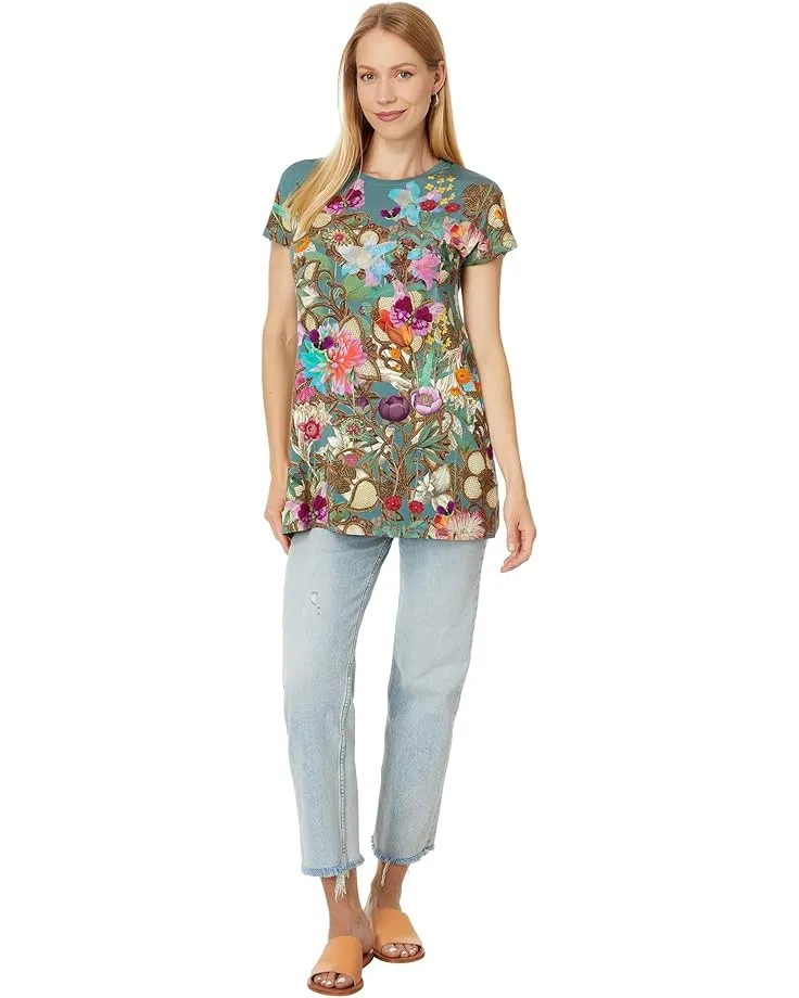 Johnny Was Nurto Janie Favorite Dolman Tee Tunic Floral Shirt Teal Top Large NEW