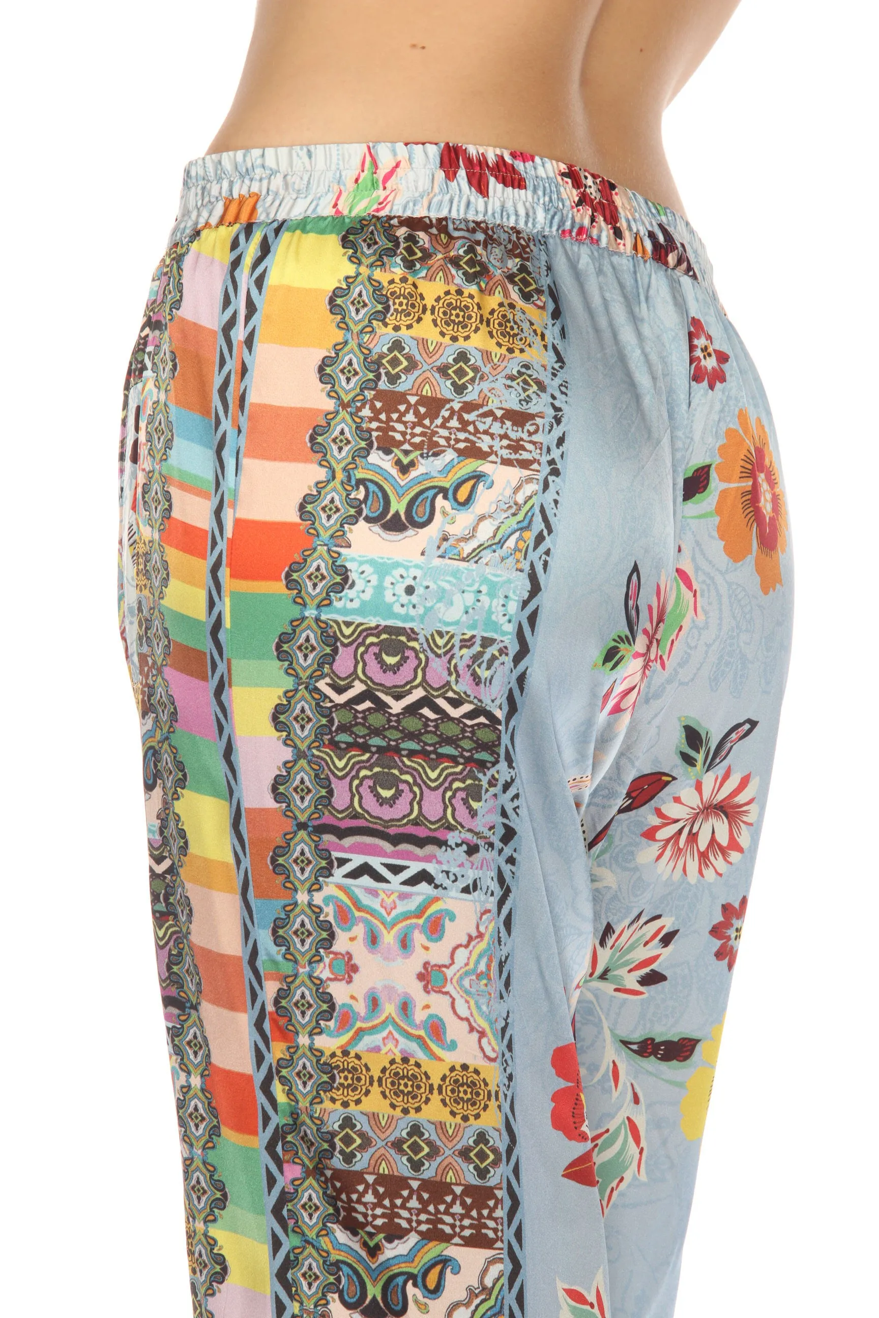 Johnny Was Rainbow Liza Silk Blend Floral Pants Boho Chic C62123A
