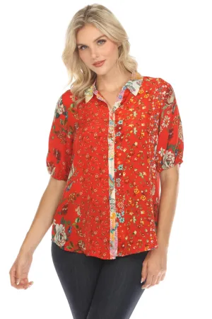 Johnny Was Steph Button-Up Floral Silk Blouse C13624B Boho Chic