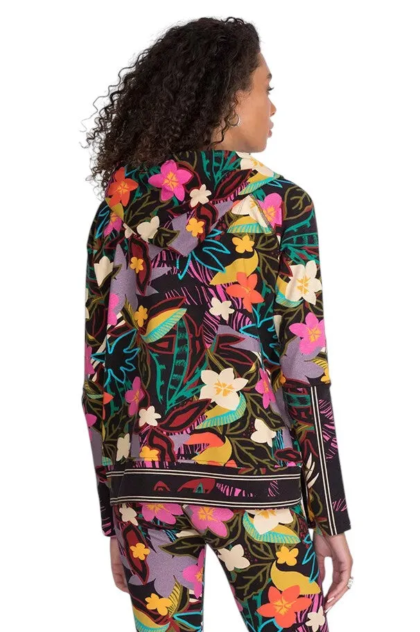 Johnny Was Wild Pullover Hoodie Sweatshirt Cotton Floral Shirt Top Pink Black NEW