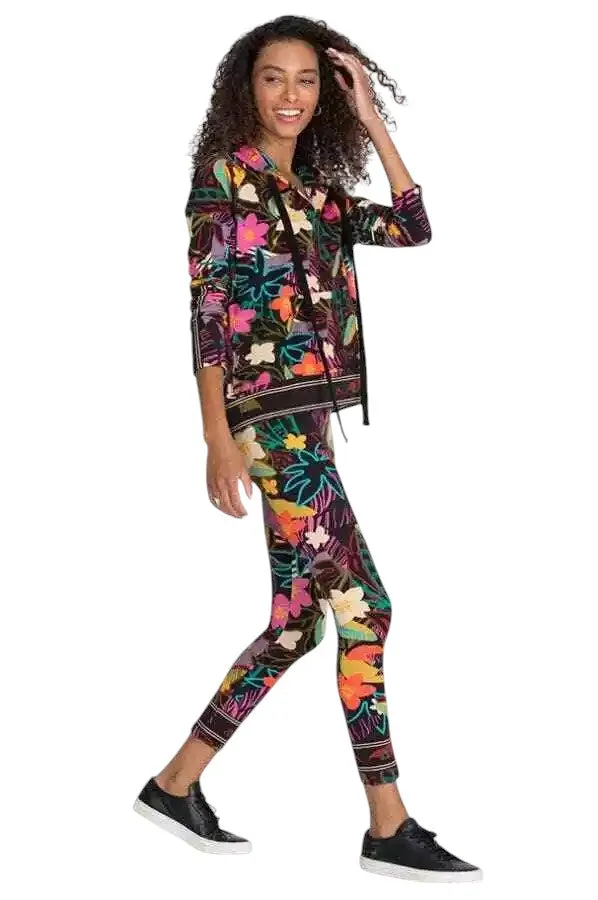 Johnny Was Wild Pullover Hoodie Sweatshirt Cotton Floral Shirt Top Pink Black NEW