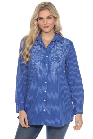Johnny Was Workshop Blue Miel Western Button-Down Tunic Shirt W28623-E