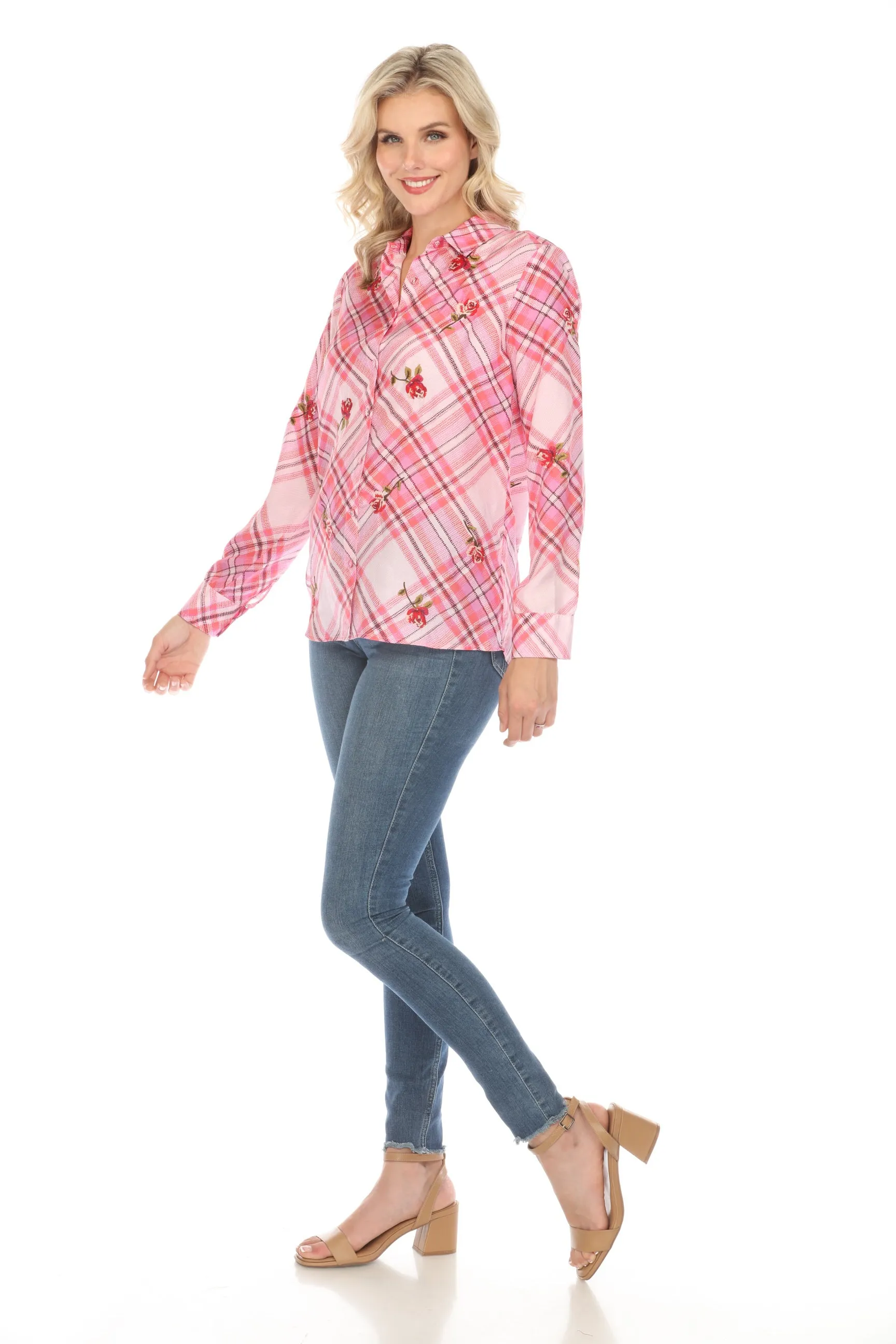 Johnny Was Workshop Plaid Roseanne Button Down Shirt Boho Chic W10924