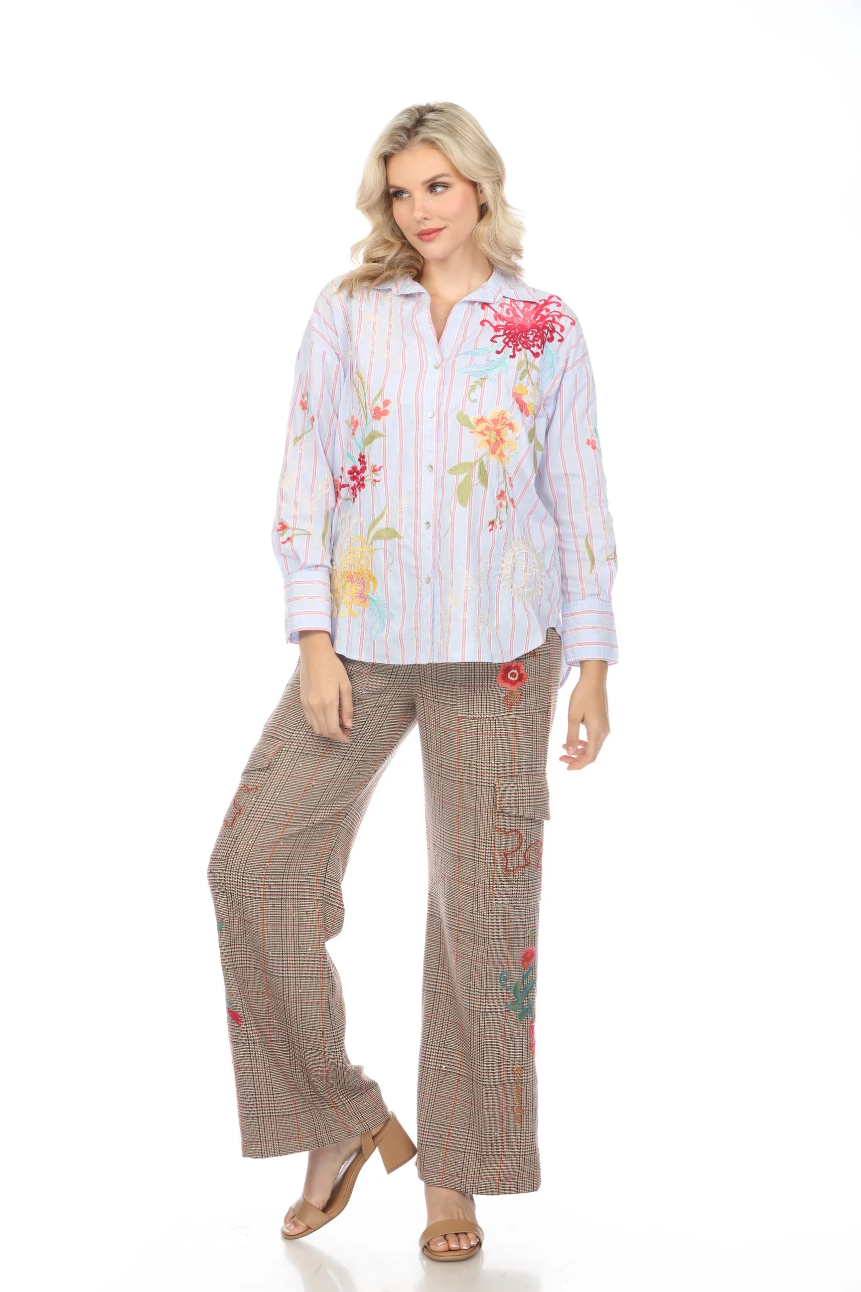 Johnny Was Workshop Stripe Malory Relaxed Seamed Shirt Boho Chic W10624