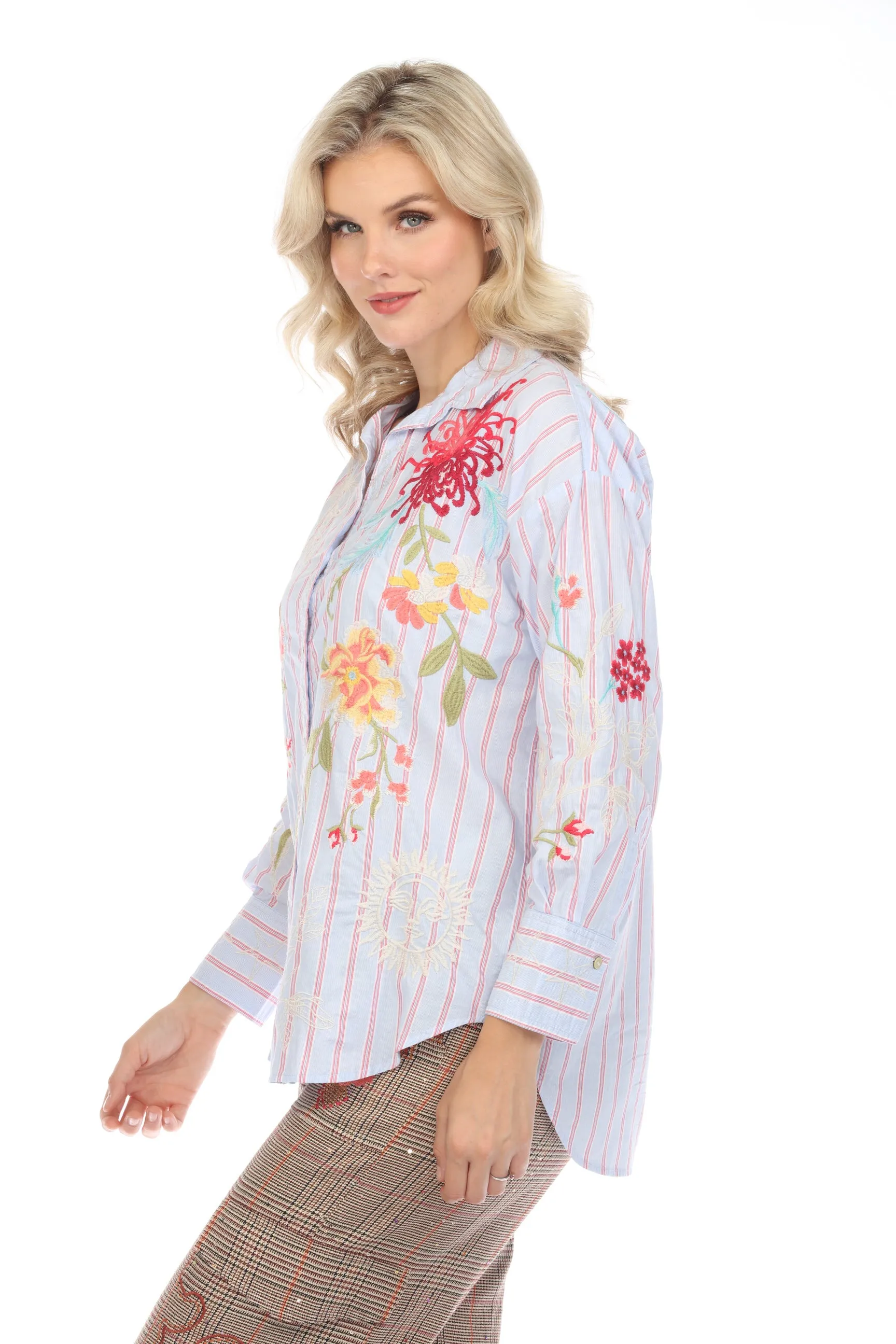 Johnny Was Workshop Stripe Malory Relaxed Seamed Shirt Boho Chic W10624