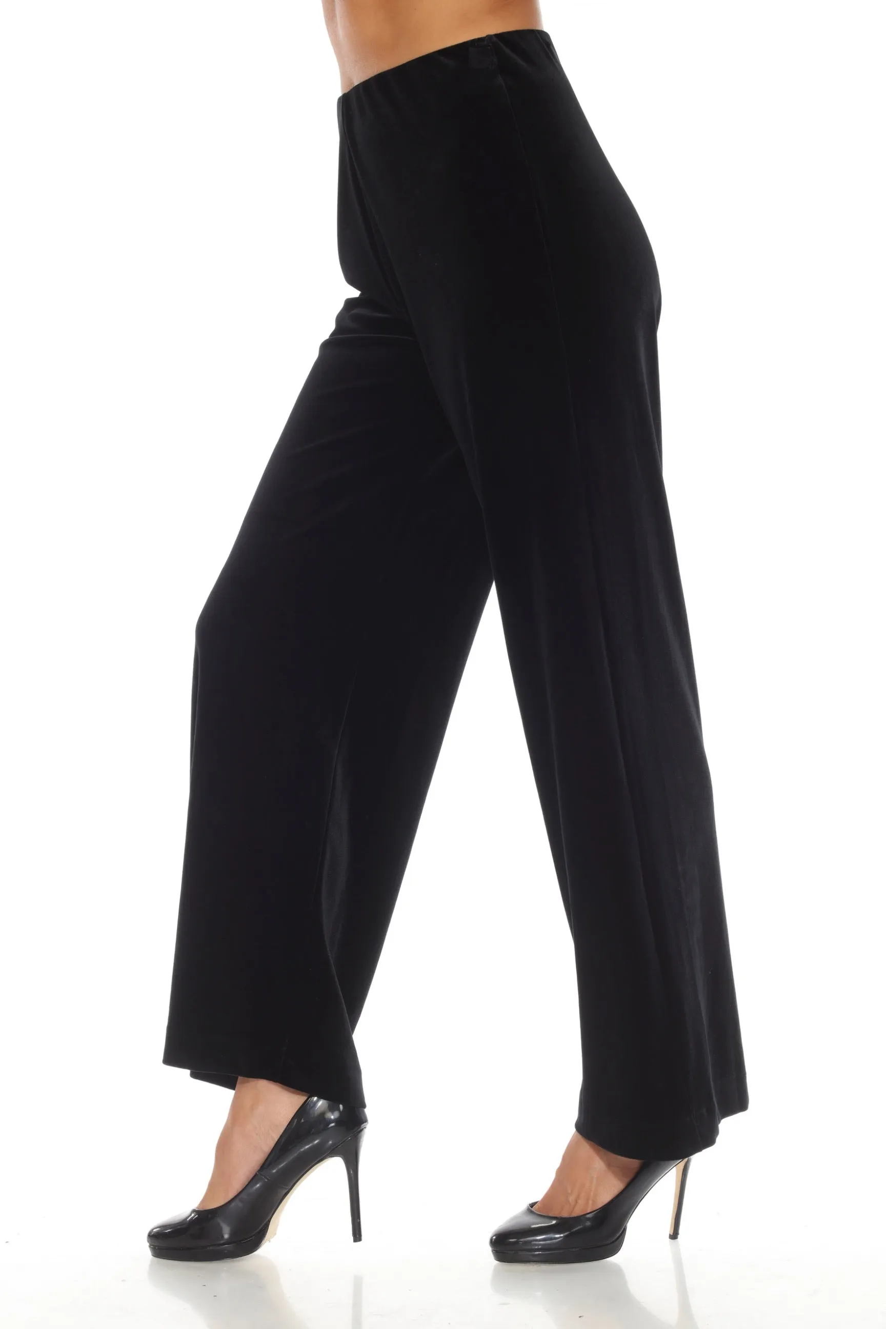Joseph Ribkoff Black Velvet Pull On Wide Leg Trousers 244927