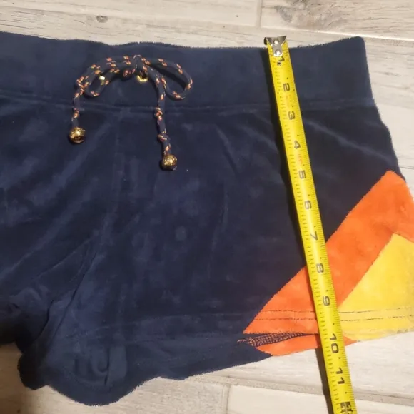 Juicy Couture Y2K Navy Orange Yellow Terry Shorts Medium Retro Drawstring